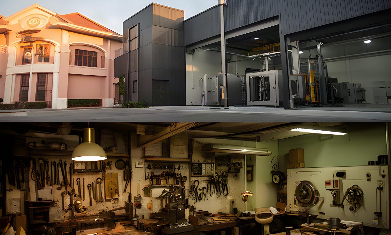Historic locksmith workshop beside a current vault manufacturing facility in Singapore