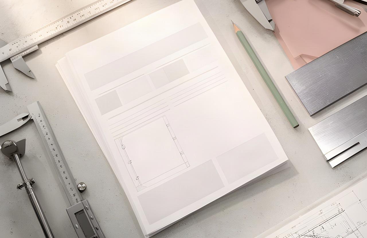 Technical specification brochure for vault doors and safes placed on an engineering desk
