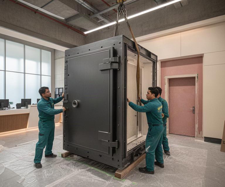 Secure storage installation team working inside a regional financial facility in Asia