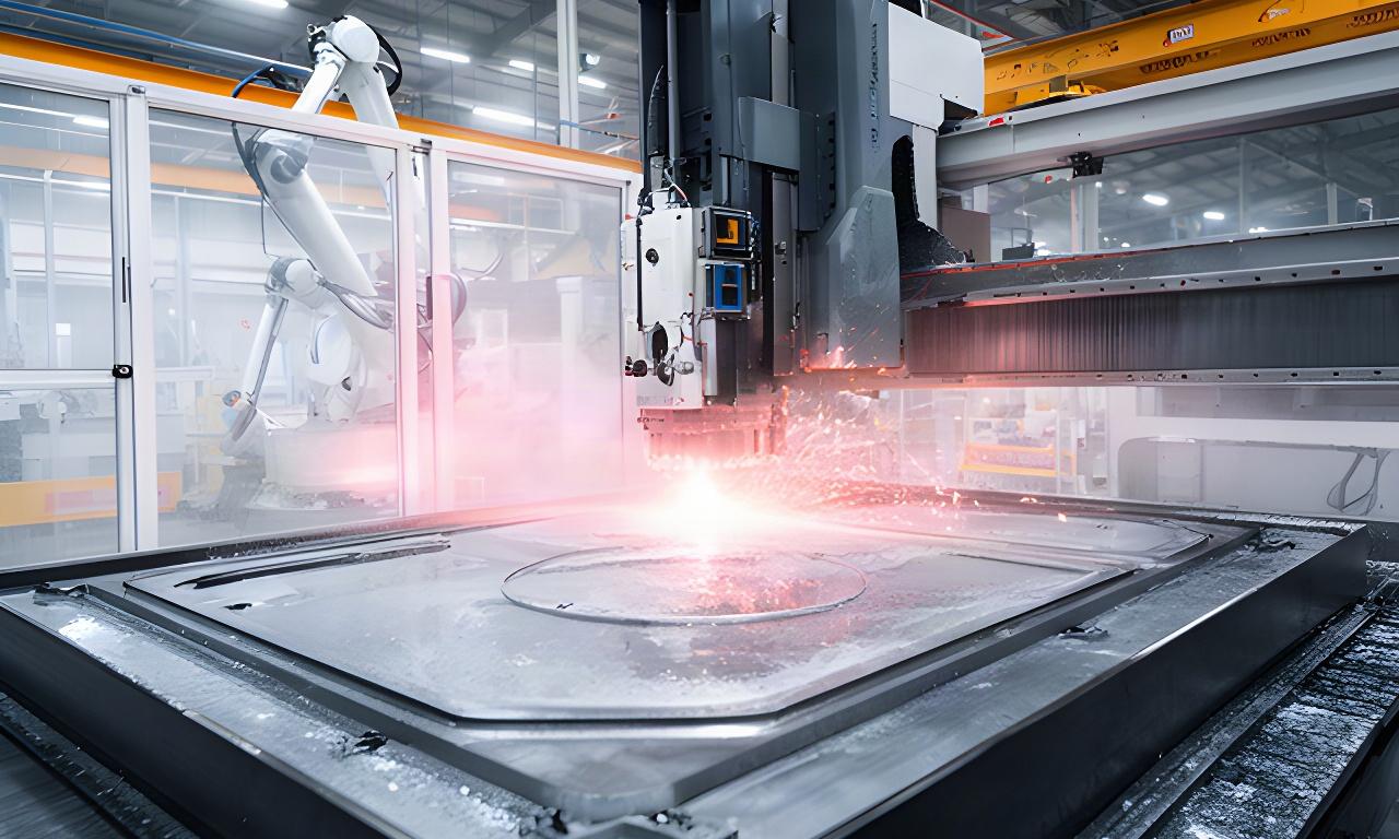 CNC machine milling a thick boron steel vault panel inside a Singapore factory